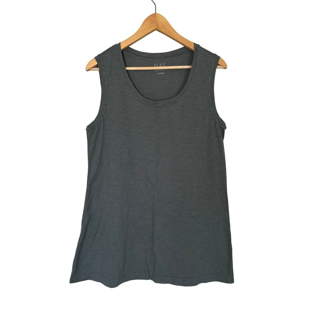 FLAX Women's Sz M Cotton Sleeveless Tank Top Gray Lightweight Relaxed Lagenlook